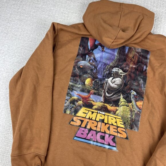 Star Wars Hoodie Large Empire Strikes Back HM Yoda Brown Pockets Pullover Mens - Picture 3 of 16